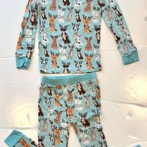 3T Baby Blue Reindeer Dog River Babe Threads Bamboo Two Piece Pajamas